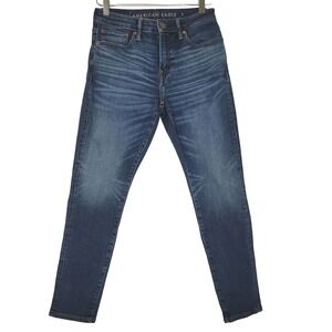American Eagle Jeans Mens 28x28 Airflex+ Skinny Medium Wash Denim Whiskering
